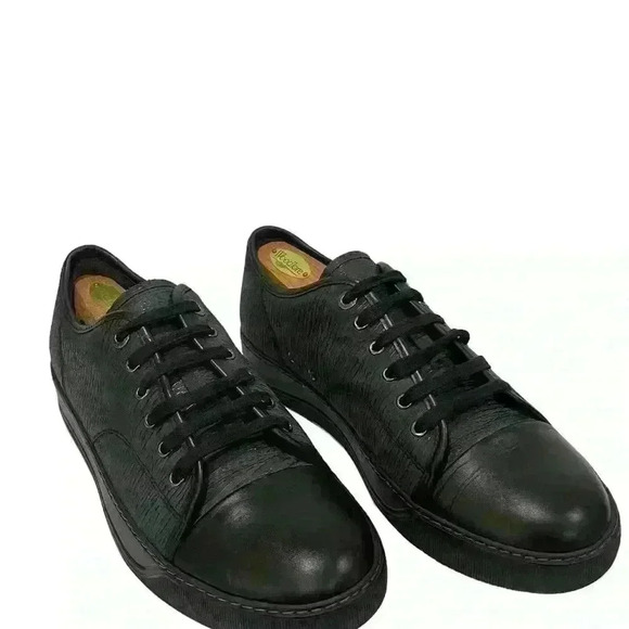 Lanvin Mens Sneakers DBB1 Black Patent  And Épi Leather Cap Toe Low Top Size 9 - Picture 2 of 16